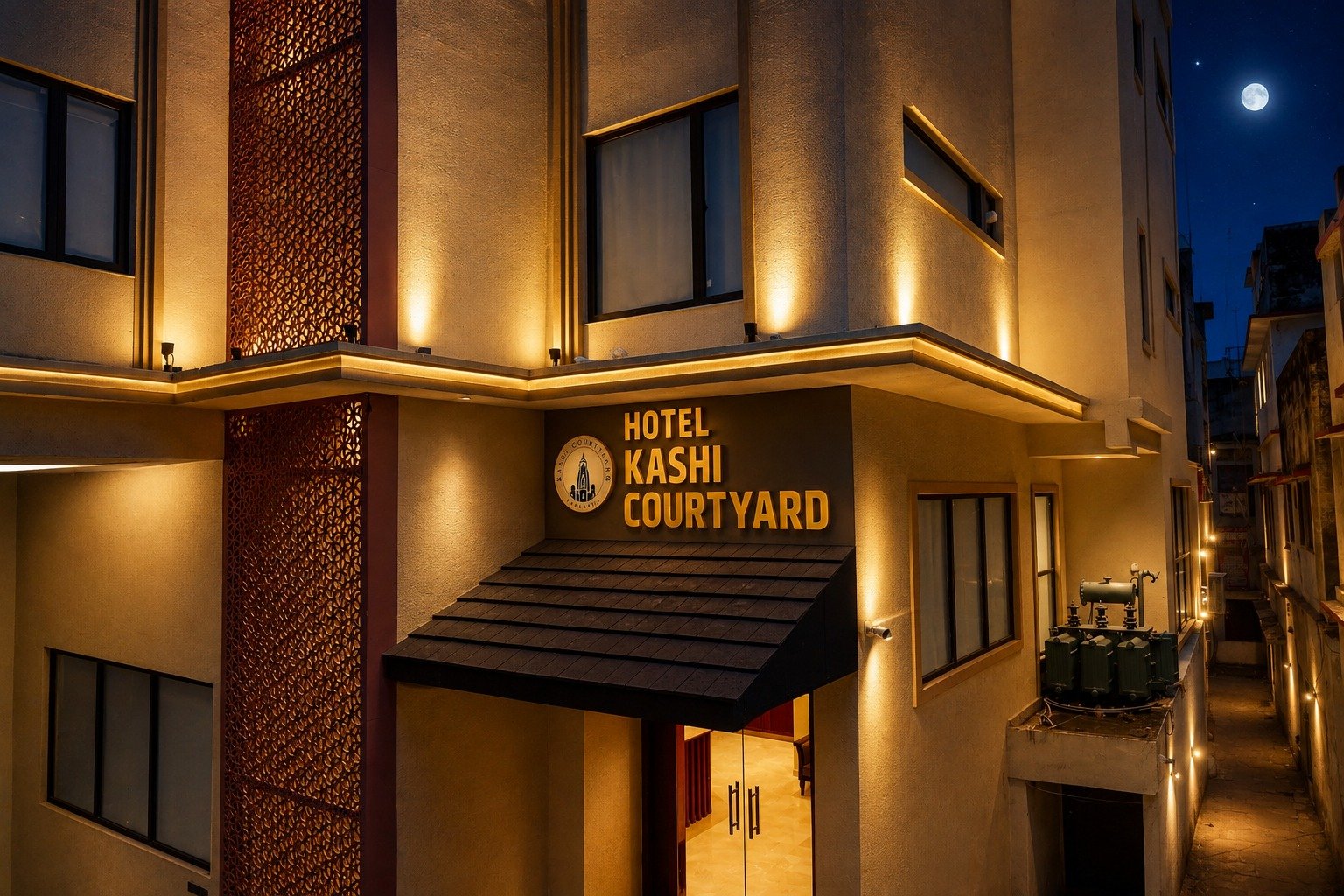 Hotel Kashi Courtyard Varanasi Facade at Twilight